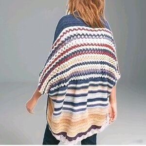 Moth Cocoon Wrap Sweater Woman Large Colorful Striped Crochet Knit Coastal Boho